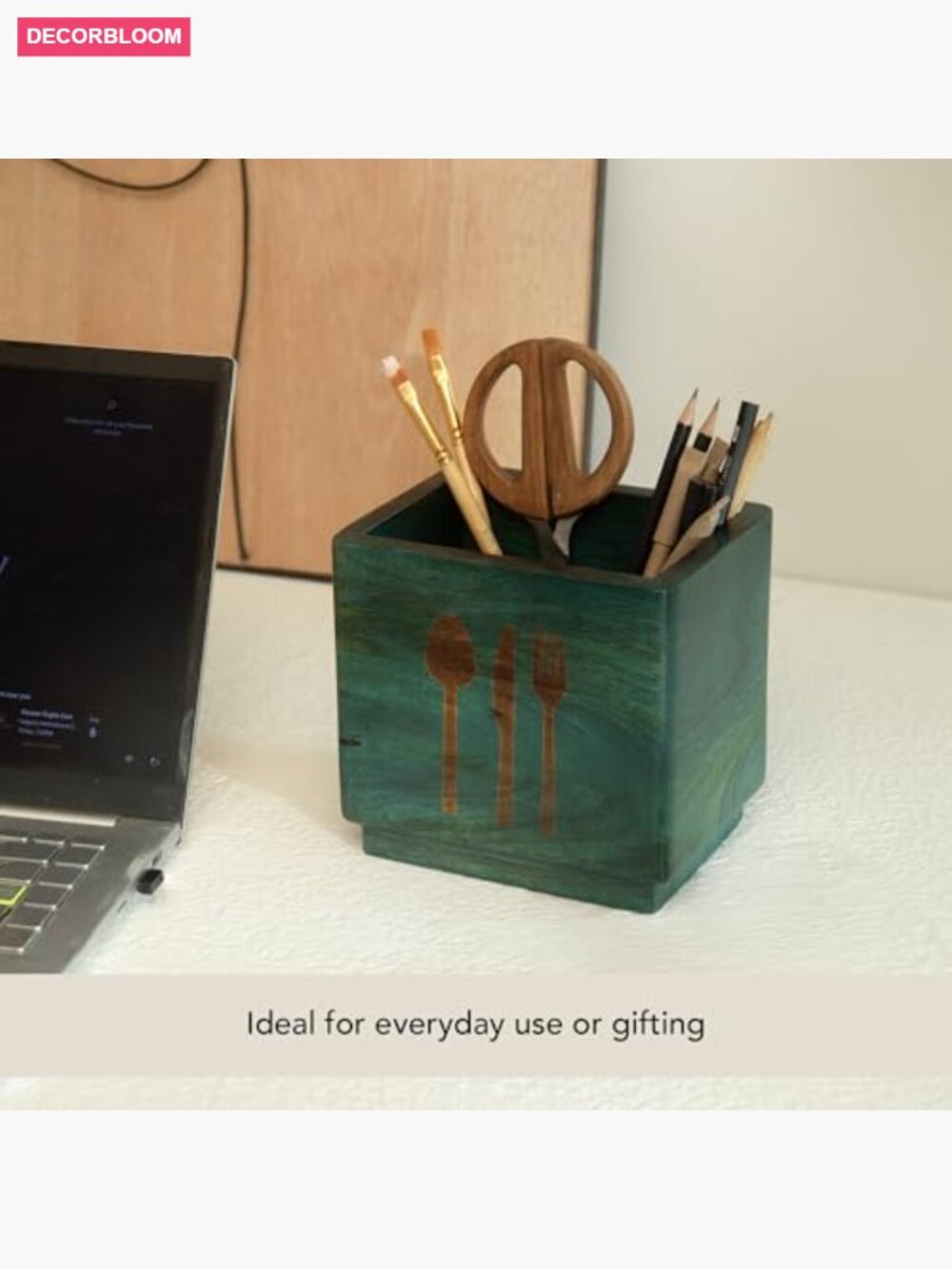 Handcrafted Mango Wood Utensil Holder – Kitchen Tool Crock & Countertop - Picture 6 of 7